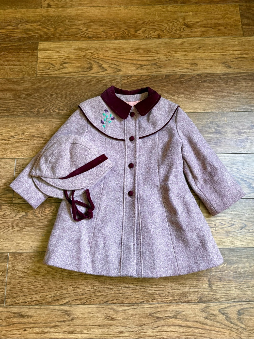 Vintage Rothschild Purple Heather Wool Coat and Hat Girls Size 6